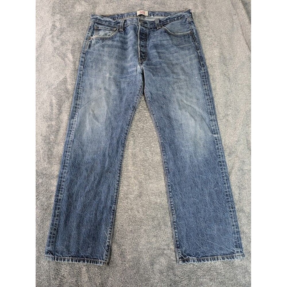 Levis 501 Jeans Mens 36x30 Blue Denim Button Fly Straight Leg Y2K 2008 USA